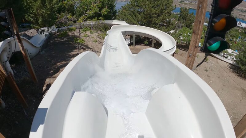 Going down a slide at Slidewaters Water Park